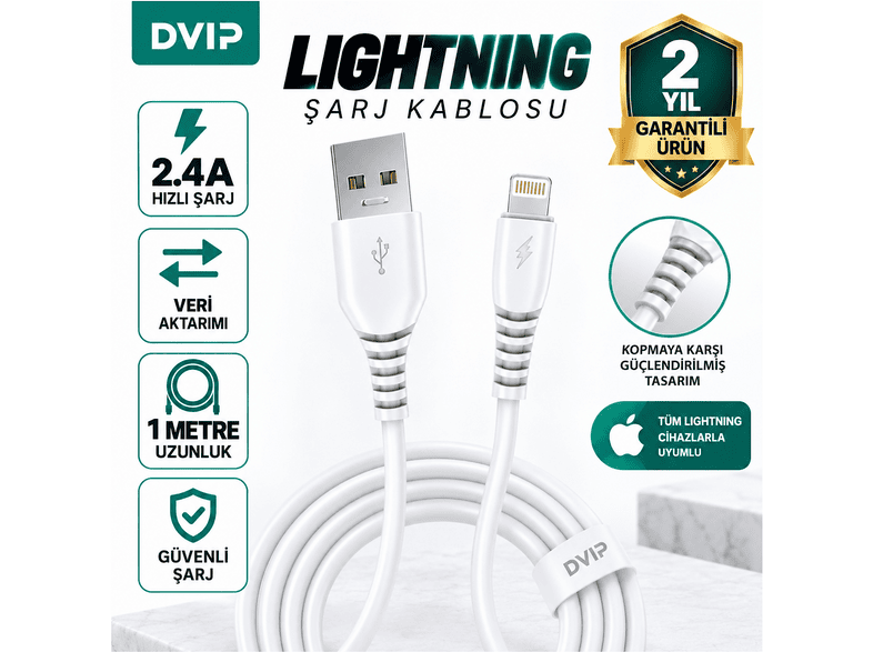 SCHITEC DVIP 27W UsbA to Lightning Data ve Hızlı Y100A27W Şarj Kablosu Beyaz