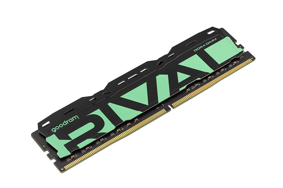Czarna kość pamięci RAM Goodram IRDM DDR4 z zielonym napisem na białym tle.