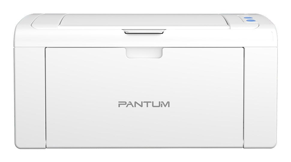 Una stampante laser Pantum bianca su sfondo bianco.
