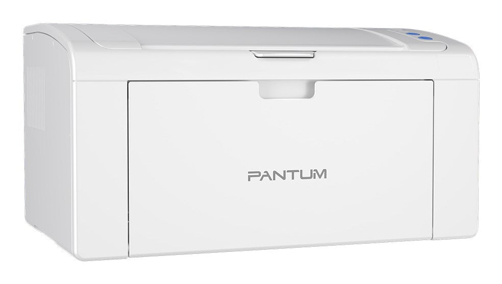 Una stampante laser Pantum bianca è mostrata su sfondo bianco.