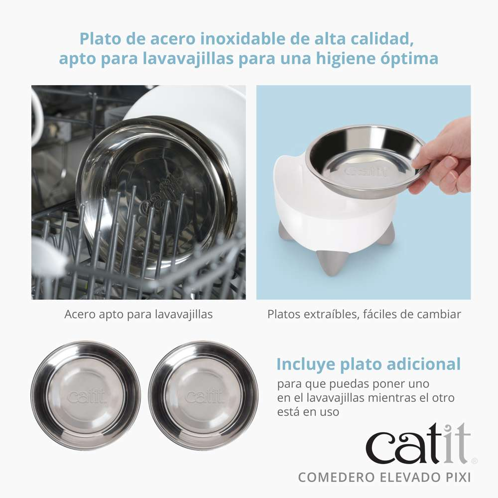 Los cuencos de acero inoxidable para gatos son aptos para lavavajillas y extraíbles.