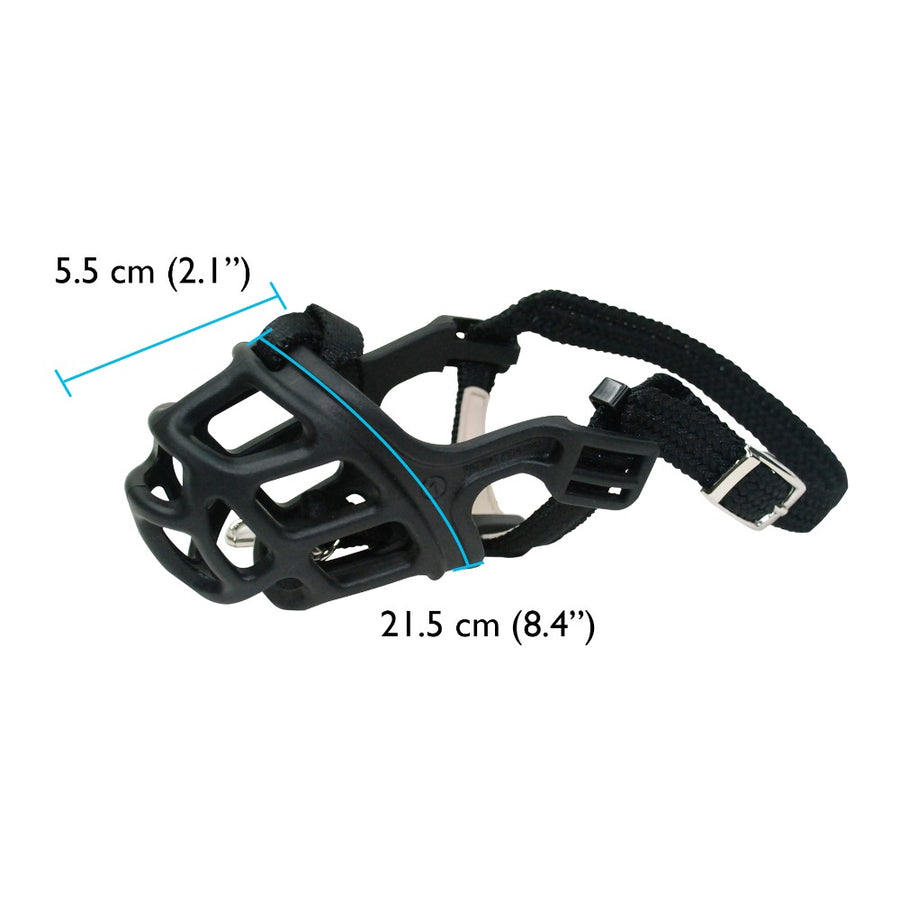 Boñal para perro negro con dimensiones de 5.5 cm y 21.5 cm sobre fondo blanco.