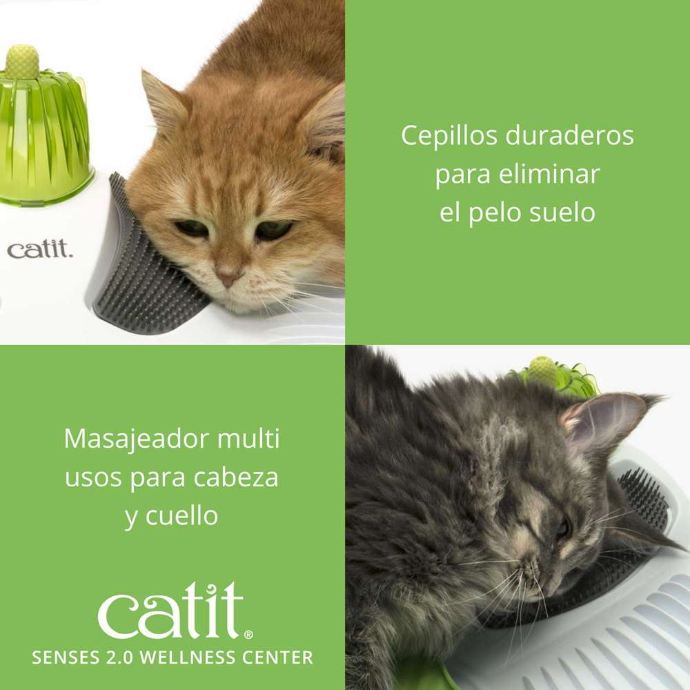 Gatos disfrutando de los cepillos del Catit Senses 2.0 Wellness Center.