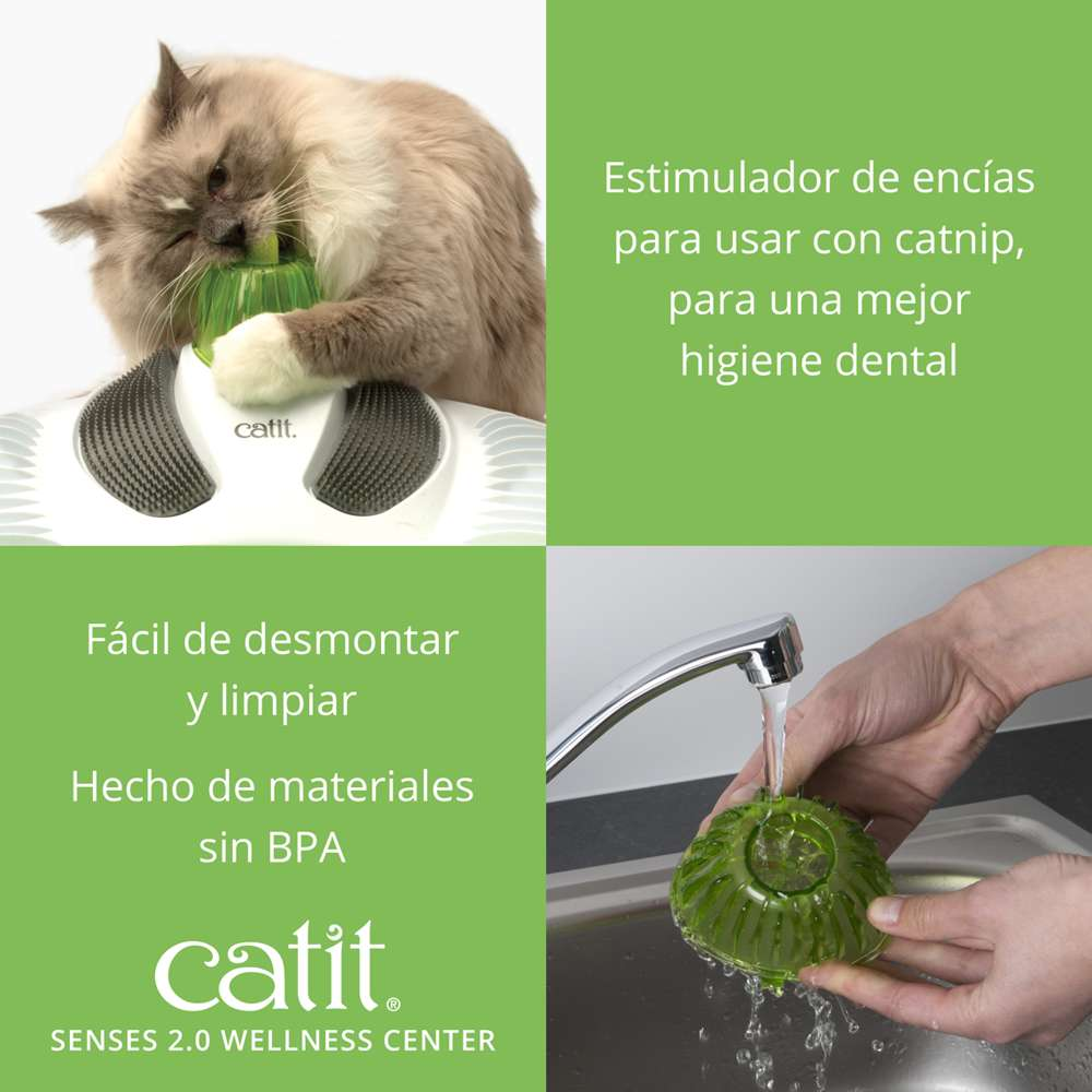 Catit 2.0 Wellness Center cuenta con juguete y estimulador de encías para gatos, fácil de limpiar y sin BPA.