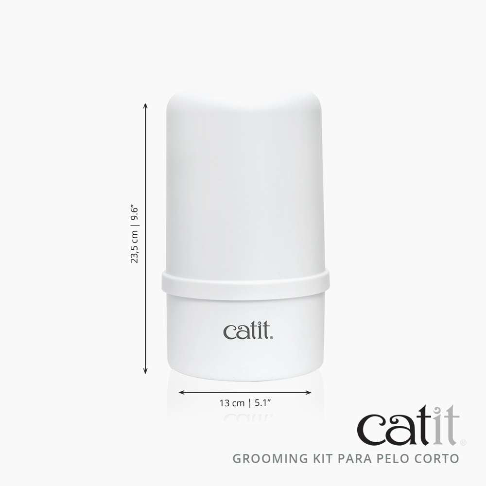 Kit de aseo Catit cilíndrico blanco con dimensiones de 23,5 cm de alto y 13 cm de ancho.