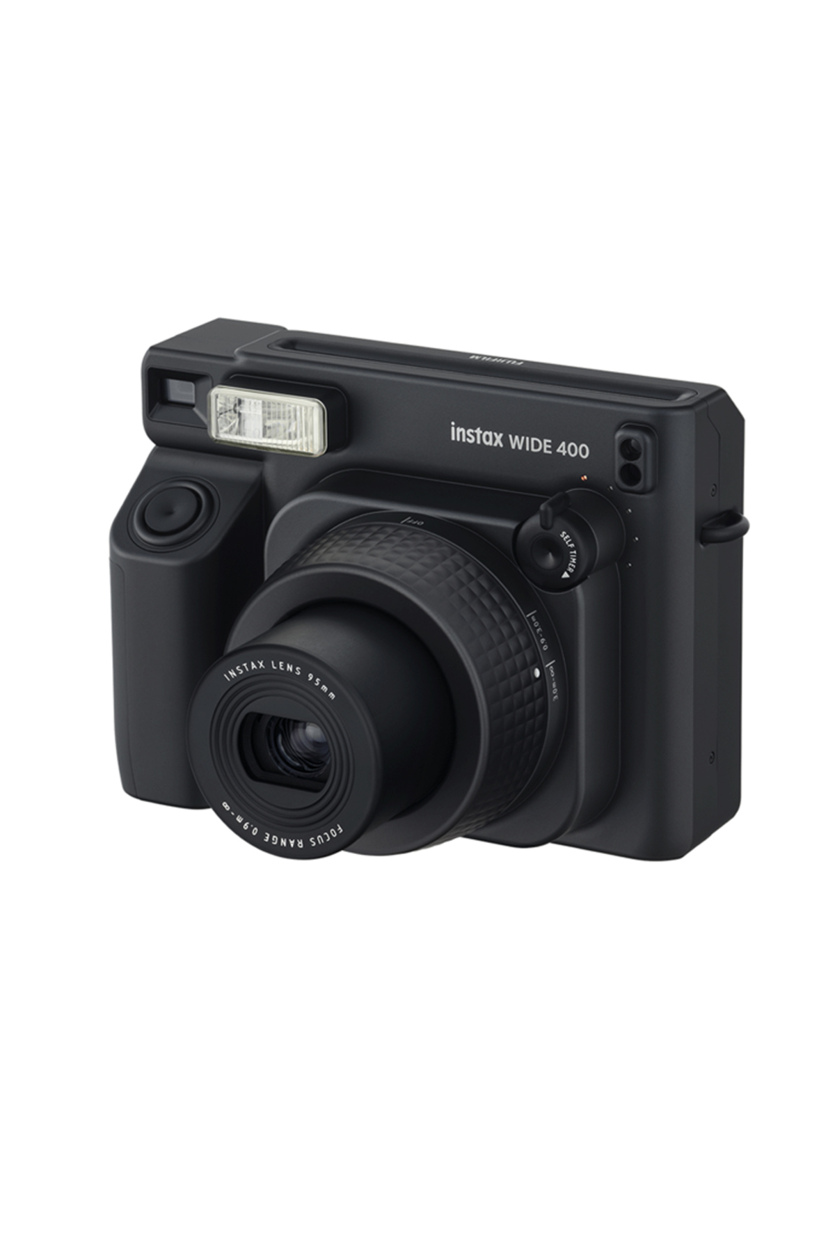 Beyaz arka planda siyah renkli Instax Wide 400 şipşak kamera.