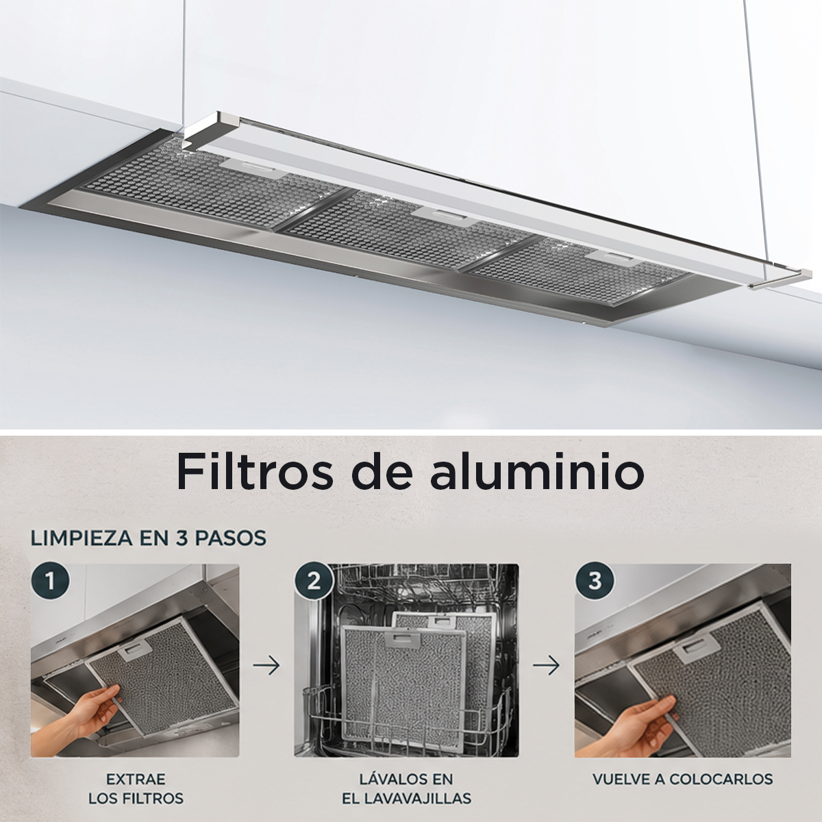 Guía en tres pasos sobre cómo limpiar los filtros de aluminio de una campana extractora.