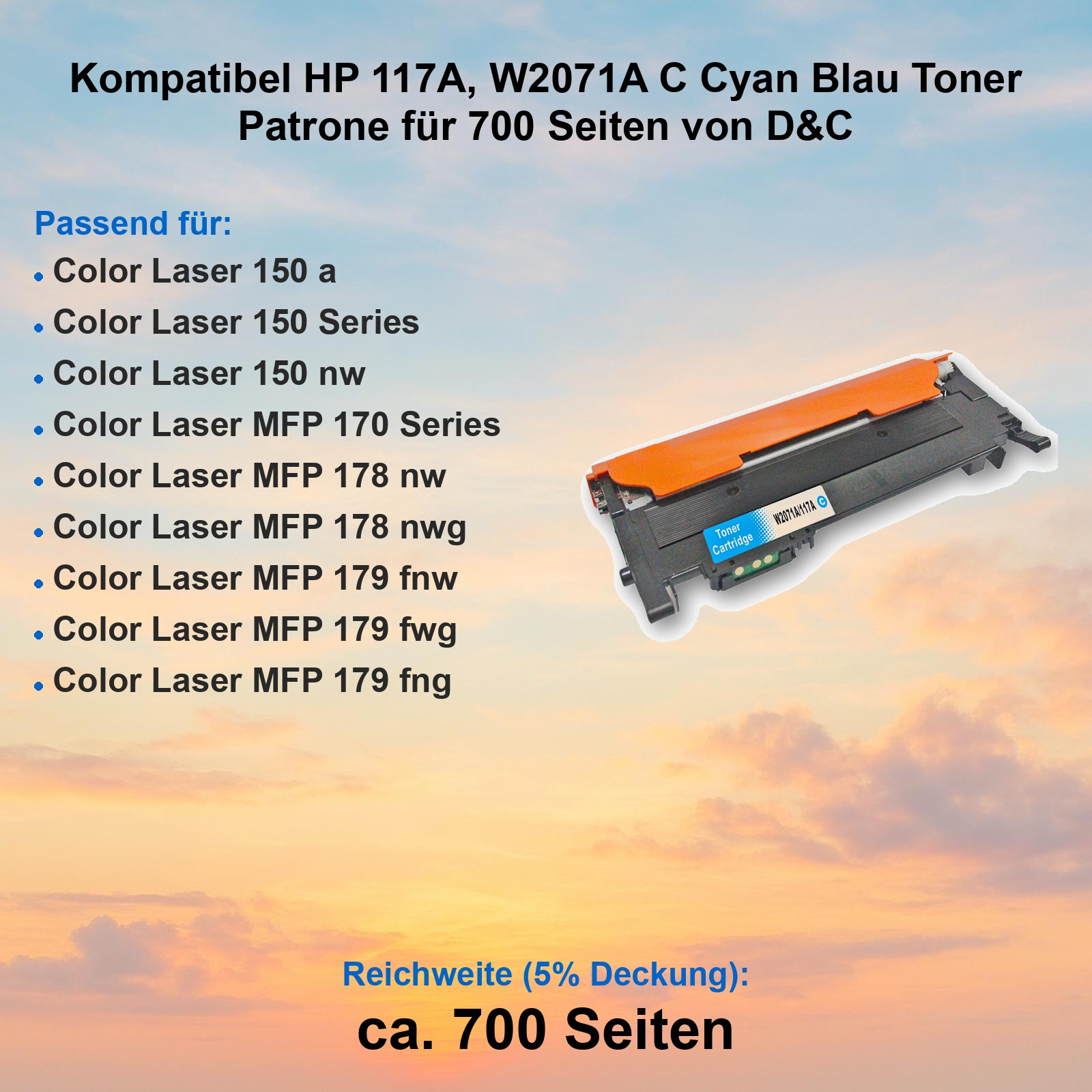 Cyan Tonerpatrone für HP Drucker, kompatibel mit verschiedenen Color Laser Modellen.