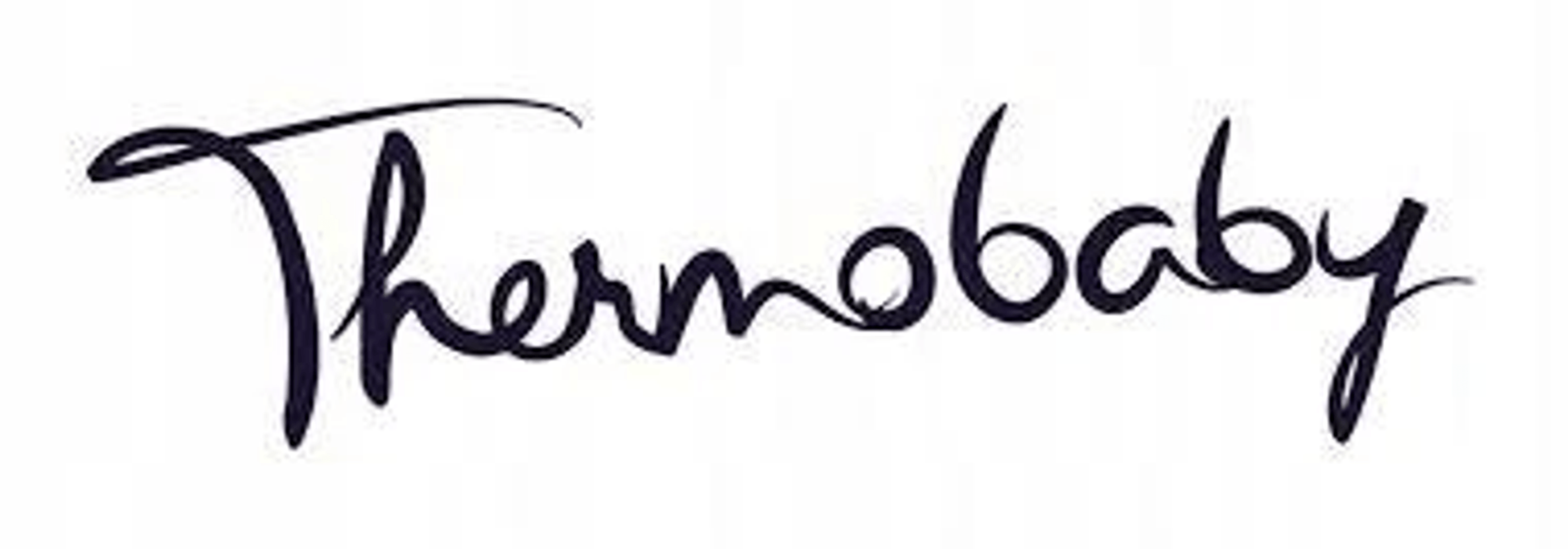 El logotipo de la marca Thermobaby en color morado oscuro escrito en cursiva sobre un fondo blanco.