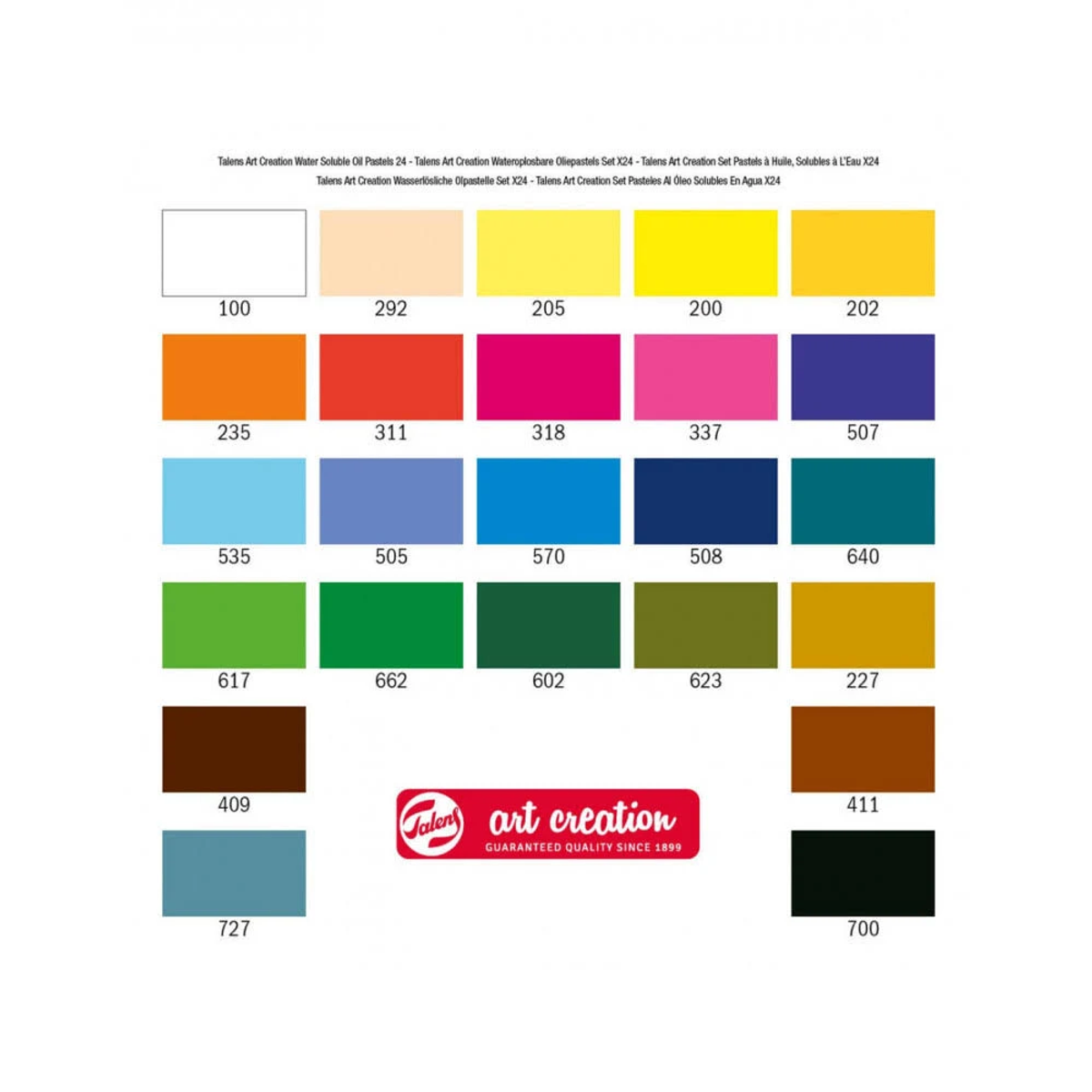 Carta de colores con 24 muestras numeradas y el logo de Art Creation.
