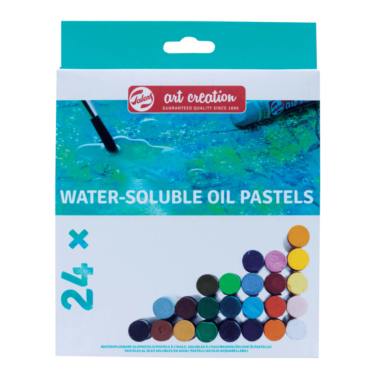 Una caja de pasteles al óleo solubles en agua Talens Art Creation con 24 ceras.