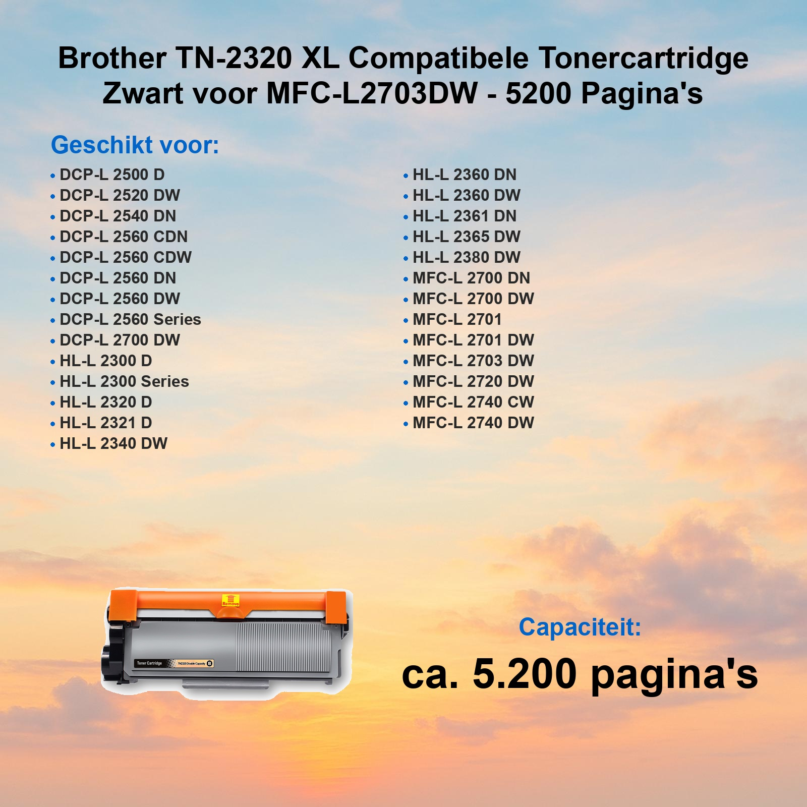 Brother TN-2320 XL Toner für verschiedene Drucker mit 5200 Seiten Kapazität.
