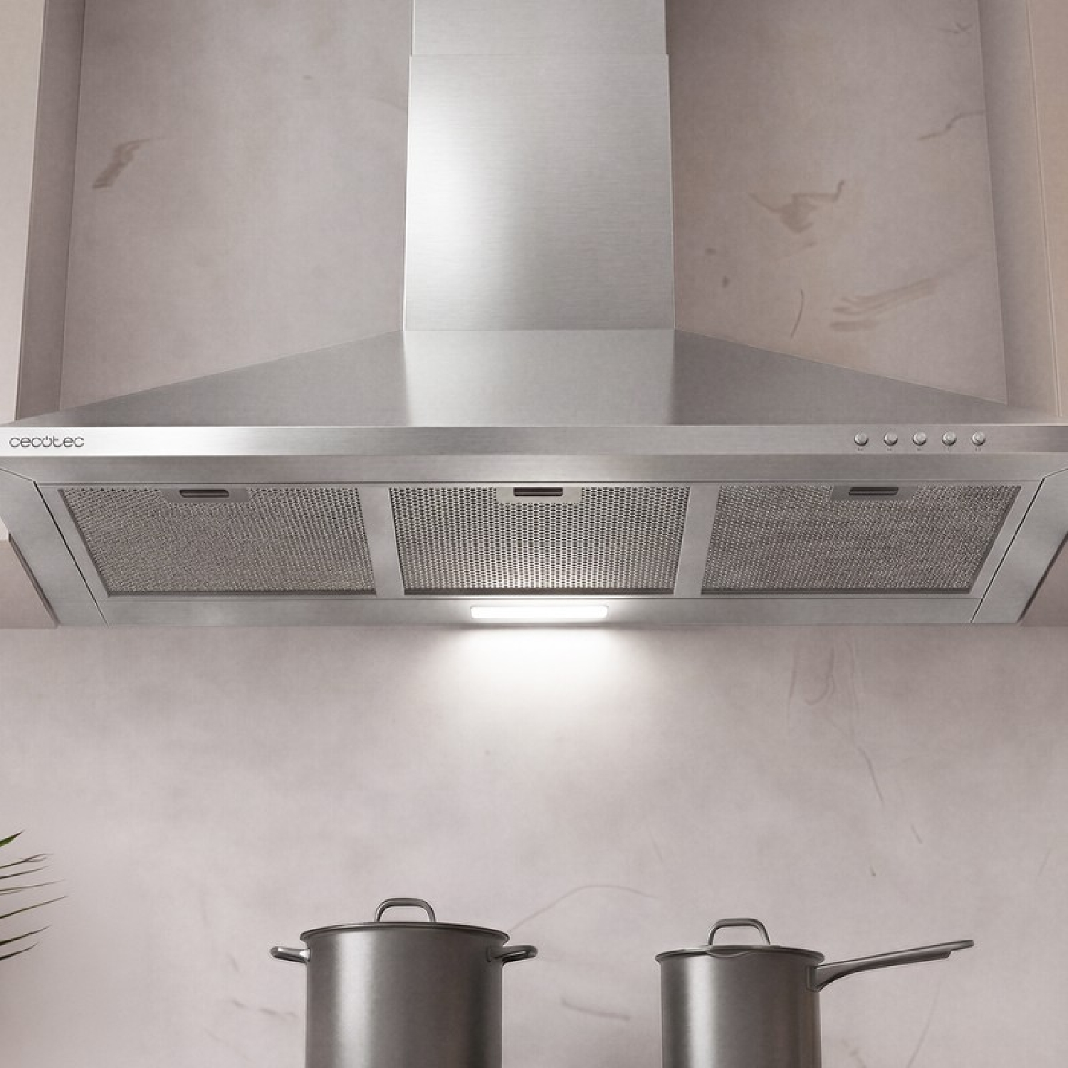 Campana convencional - CECOTEC Bolero Flux PM 904000 Inox A, 3 velocidades, 89,5 cm, Gris