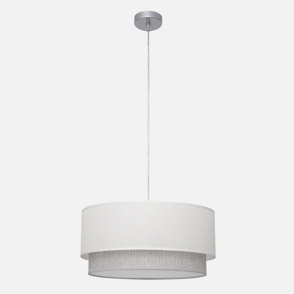 Una lámpara colgante moderna de doble capa con pantalla blanca exterior y gris interior.