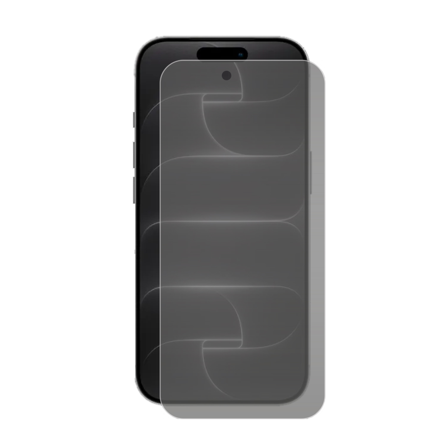 A smartphone with a transparent screen protector film positioned slightly above it.