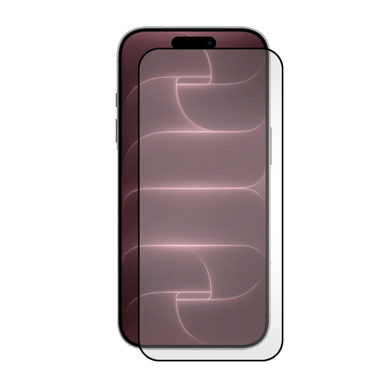 Smartphone met roze achtergrond en een schermprotector die deels van het scherm is getild.