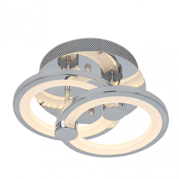 Lámpara de techo moderna de cromo con dos anillos iluminados.