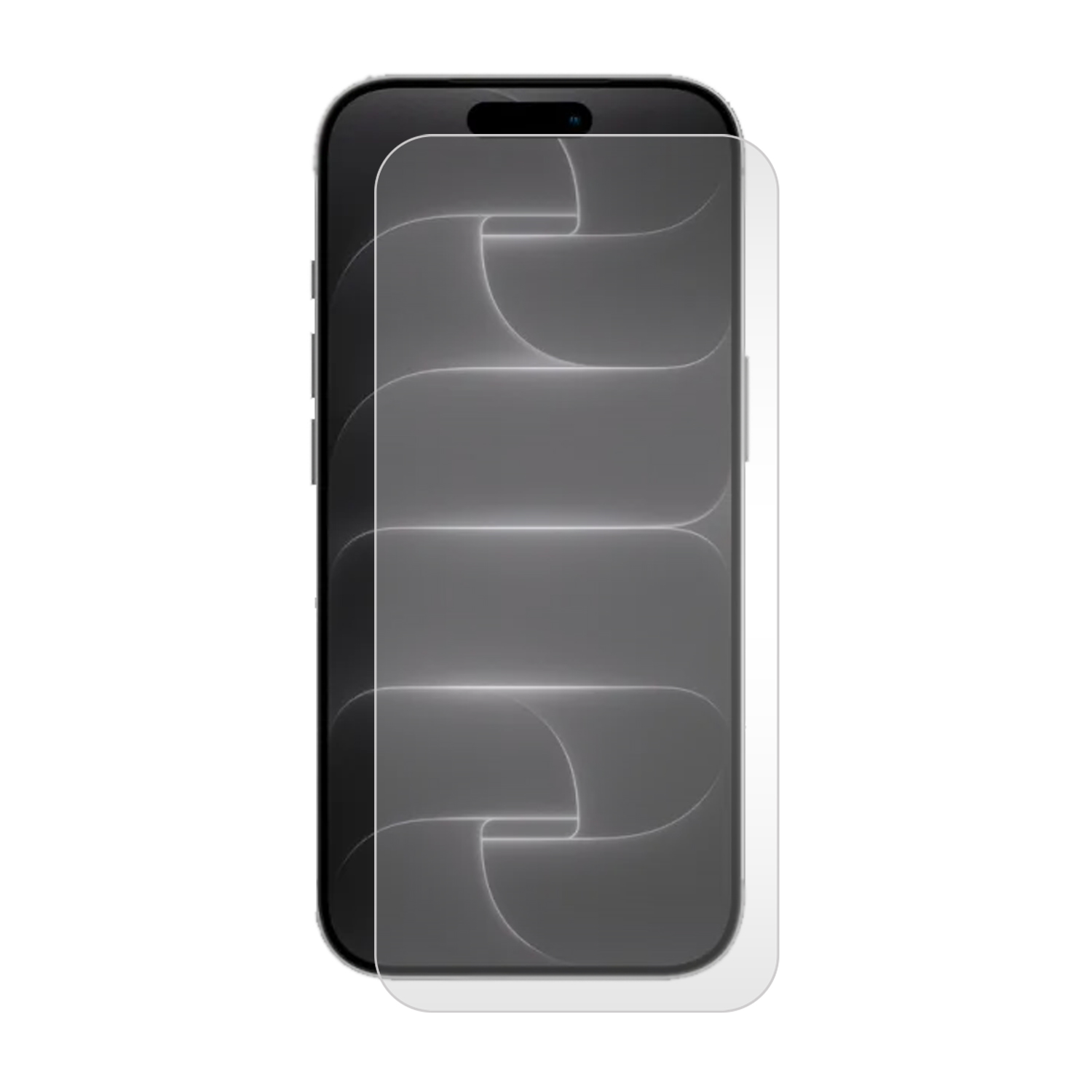 Een zwarte smartphone met een transparante schermprotector die er iets boven is geplaatst.