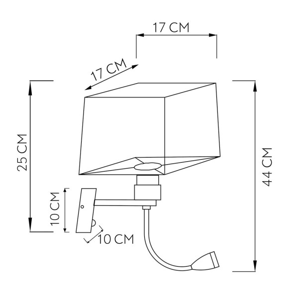 Dibujo técnico de un aplique de pared con dimensiones en centímetros.