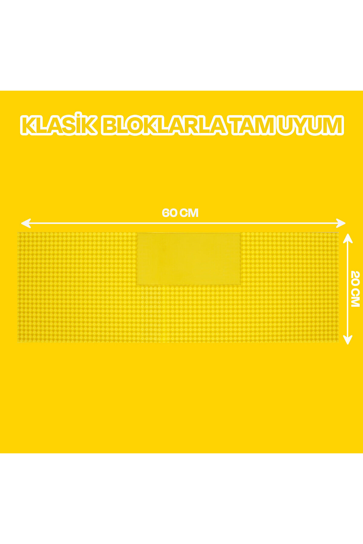 Sarı arka plan üzerinde 60x20 cm boyutlarında sarı oyuncak yapı tabanı.