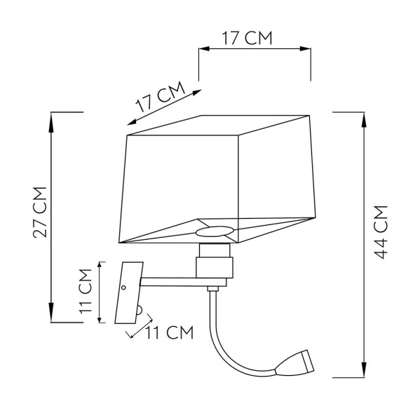 Dibujo técnico de un aplique de pared con medidas en cm.