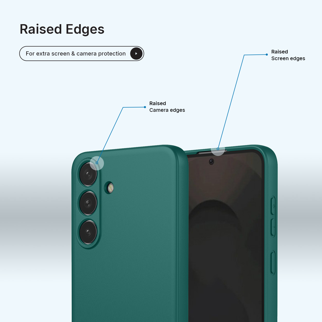 Coque de téléphone verte avec des bords surélevés pour protéger l'écran et l'appareil photo.
