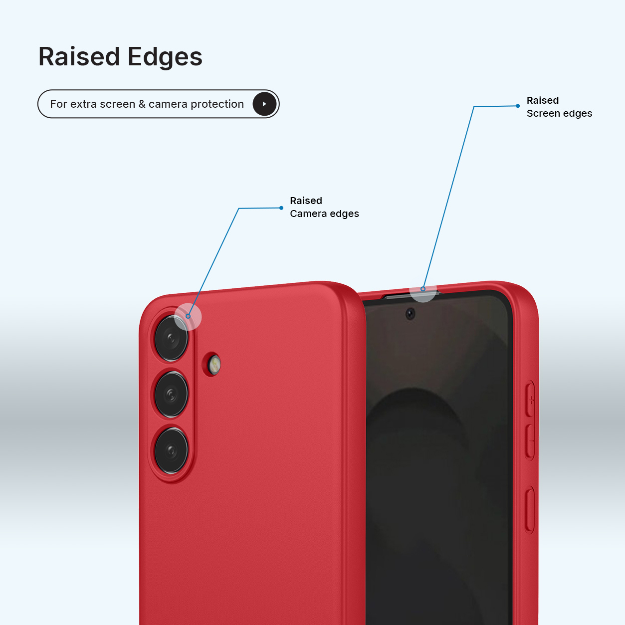 Coque de téléphone rouge mettant en valeur les bords surélevés.
