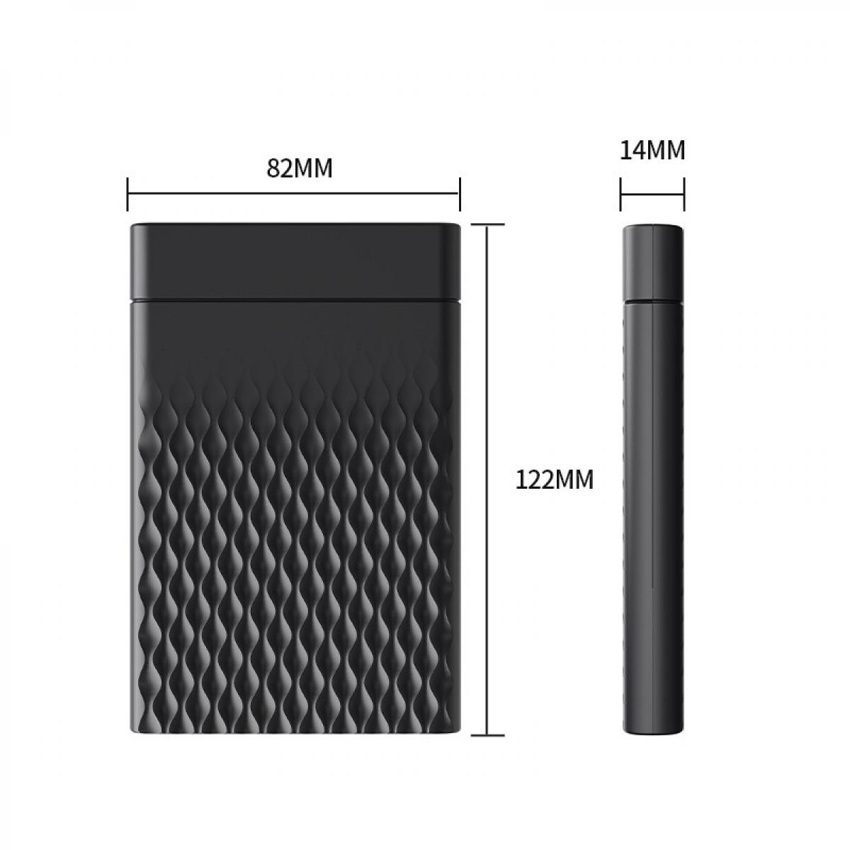 Schwarzes Gehäuse mit Maßen: 82mm Breite, 122mm Höhe, 14mm Dicke.