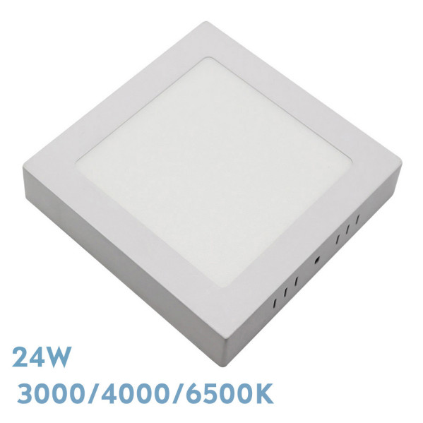 Lámpara de techo LED blanca cuadrada, 24W, con temperatura de color ajustable.