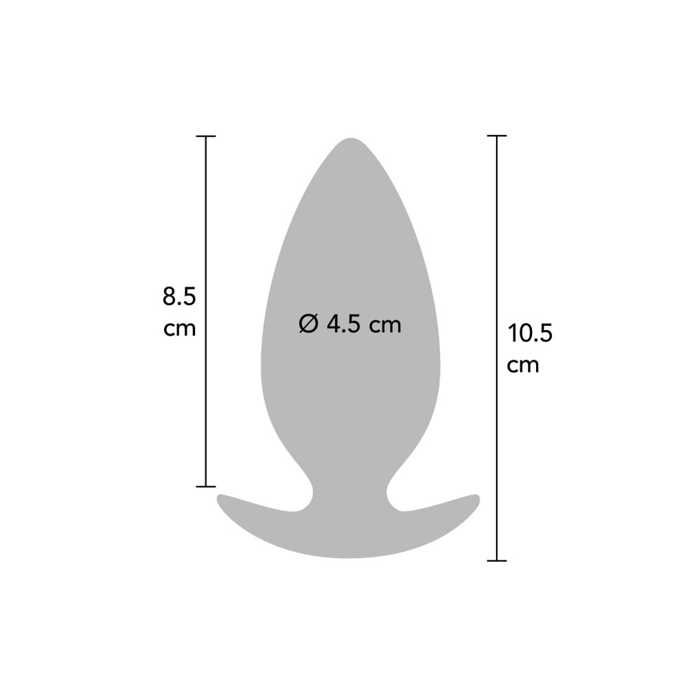 Technische Zeichnung eines grau gefüllten Kegels auf weißem Hintergrund, Maße: 8.5 cm und 10.5 cm.
