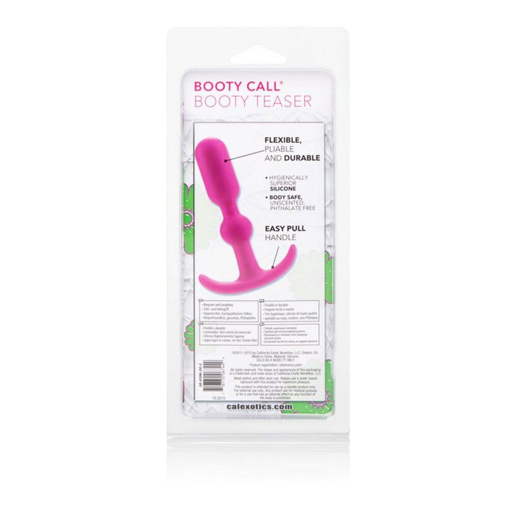 Verpackter pinker Booty Teaser aus Silikon mit T-Griff in Blisterpackung.