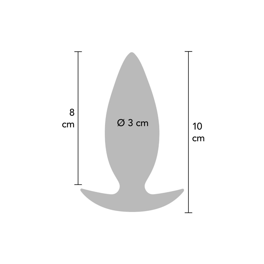 Diagramm eines grauen, steckerartigen Objekts mit Maßangaben von 8 cm, 10 cm Höhe und 3 cm Durchmesser.