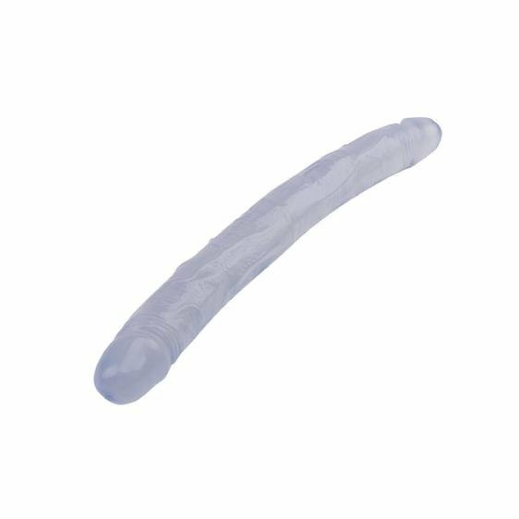 Ein glatter, violetter, geschwungener Dildo auf weißem Hintergrund.