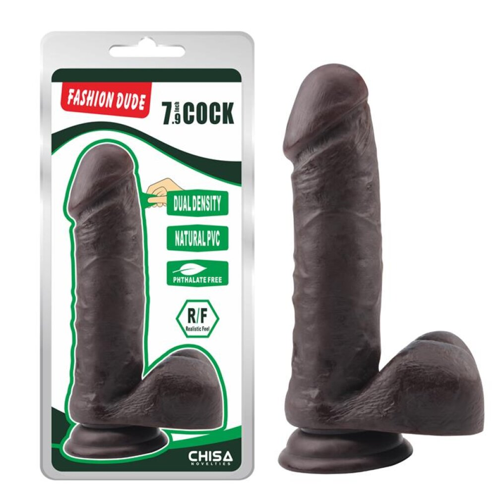 Ein schwarzes Sexspielzeug neben seiner Produktverpackung mit Merkmalen.