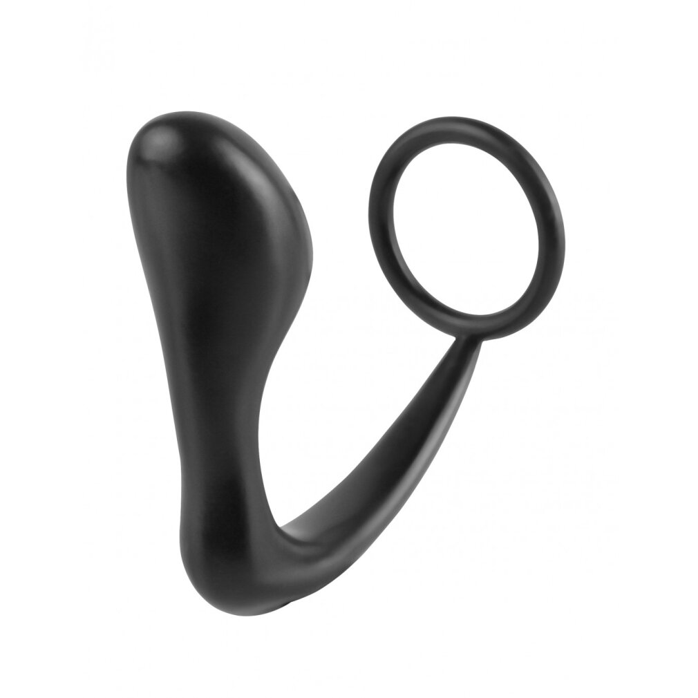 Ein glattes, schwarzes Wellness-Accessoire mit einem ergonomischen Griff und einem Ring am Ende.