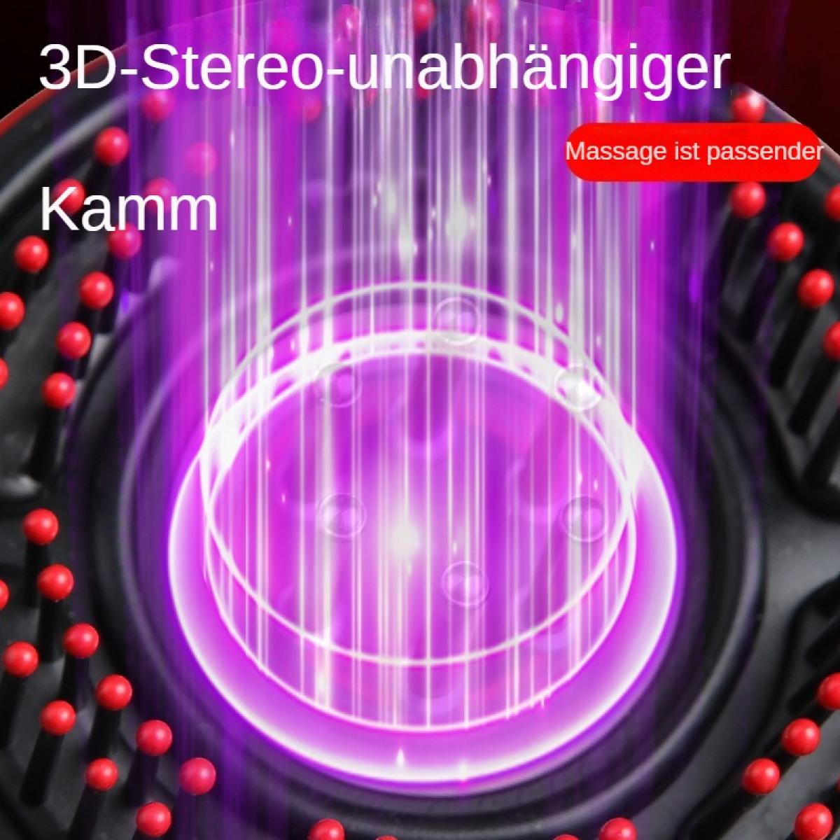 Eine Haarbürste mit roten Noppen und einer leuchtenden violetten Lichtprojektion in der Mitte.