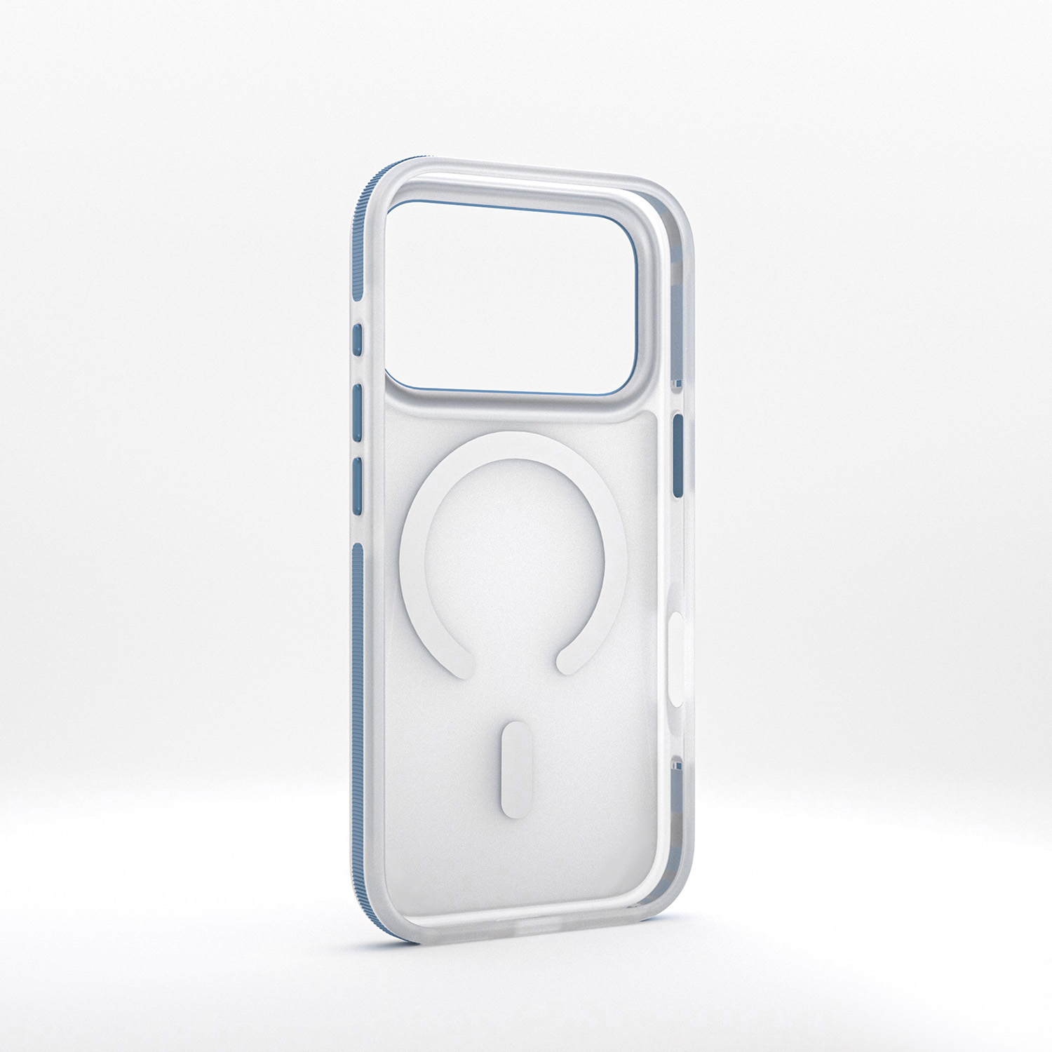 Eine weiße Smartphone-Hülle mit Magnetring auf der Rückseite vor weißem Hintergrund.