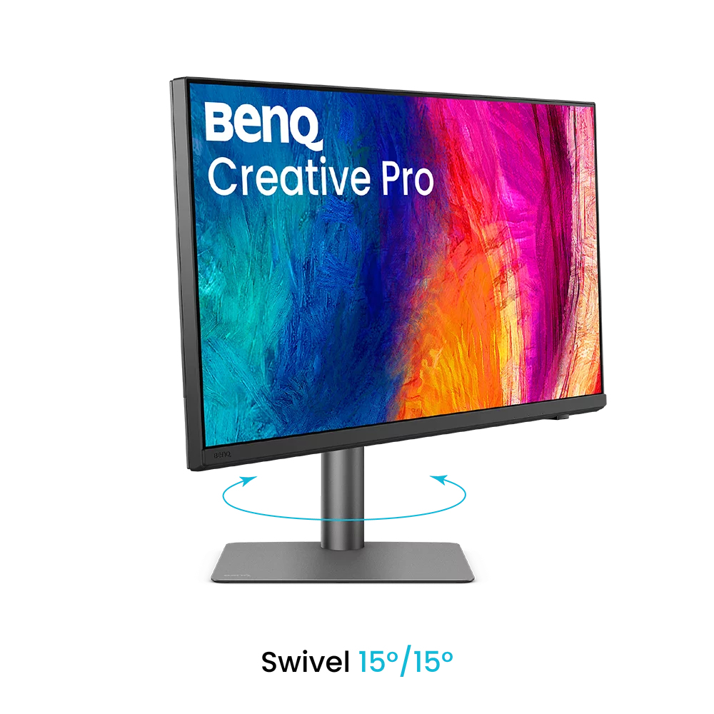 Monitor BenQ Creative Pro su supporto con funzione di rotazione a 15 gradi.