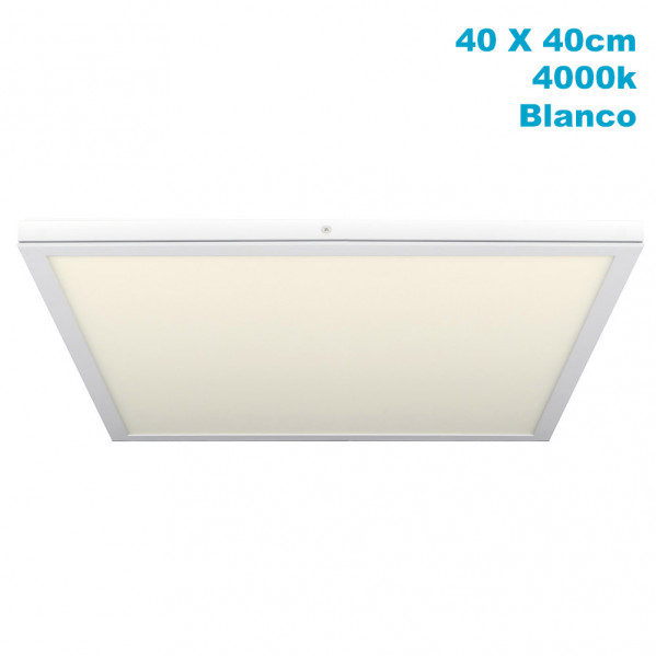 Una lámpara de techo LED blanca cuadrada mide 40x40 cm y brilla en blanco neutro a 4000k.