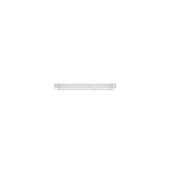 Una lámpara de pared LED blanca, horizontal y elegante sobre fondo blanco.