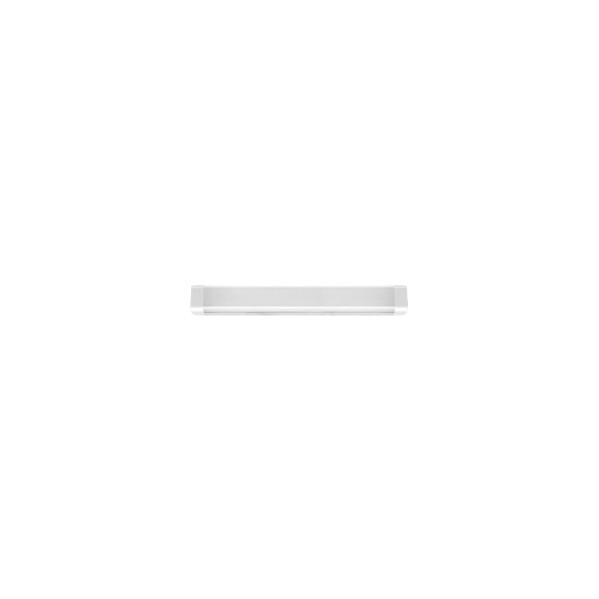 Una lámpara LED rectangular blanca sobre fondo blanco.