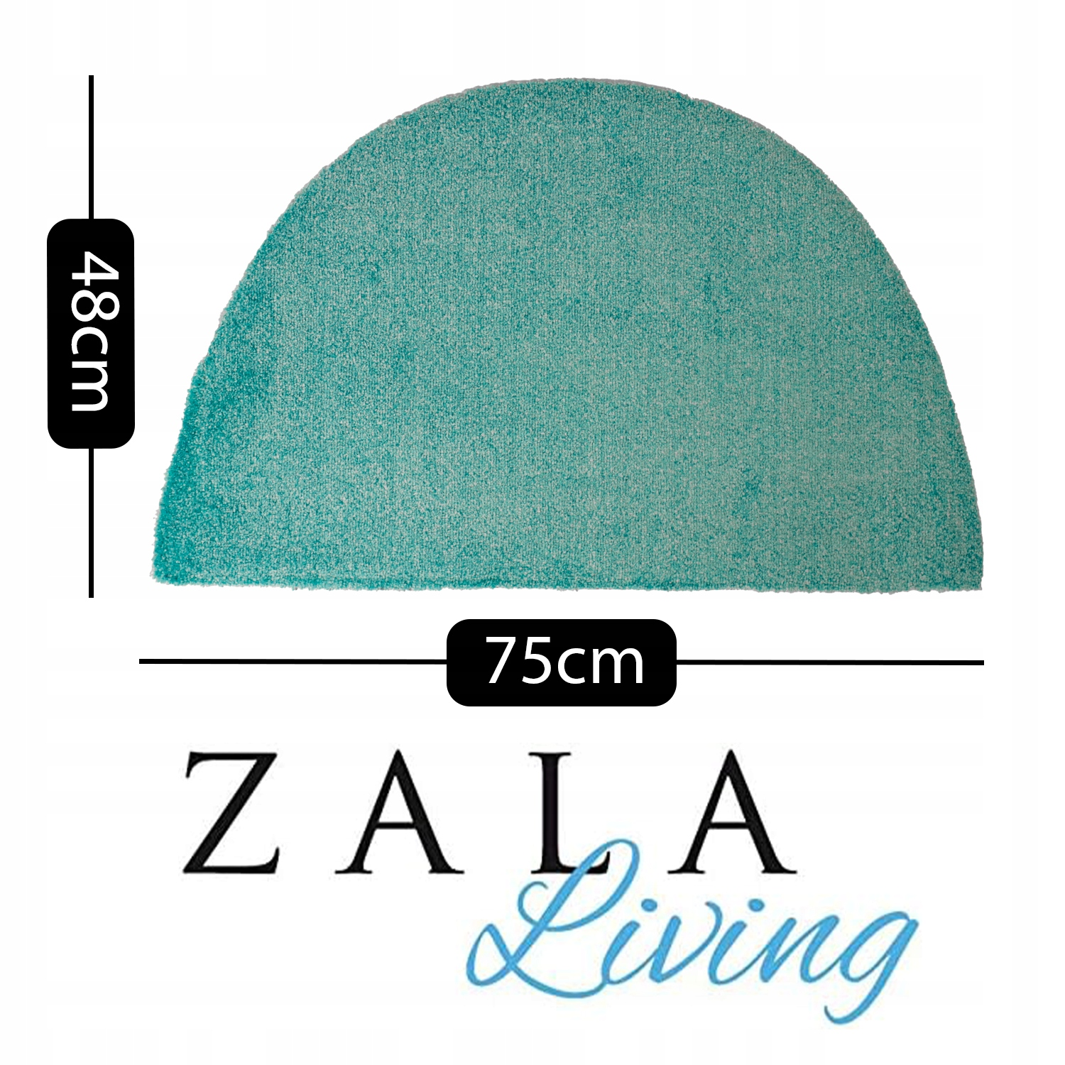 Półkolista turkusowa wycieraczka, 75x48 cm, z logo Zala Living.
