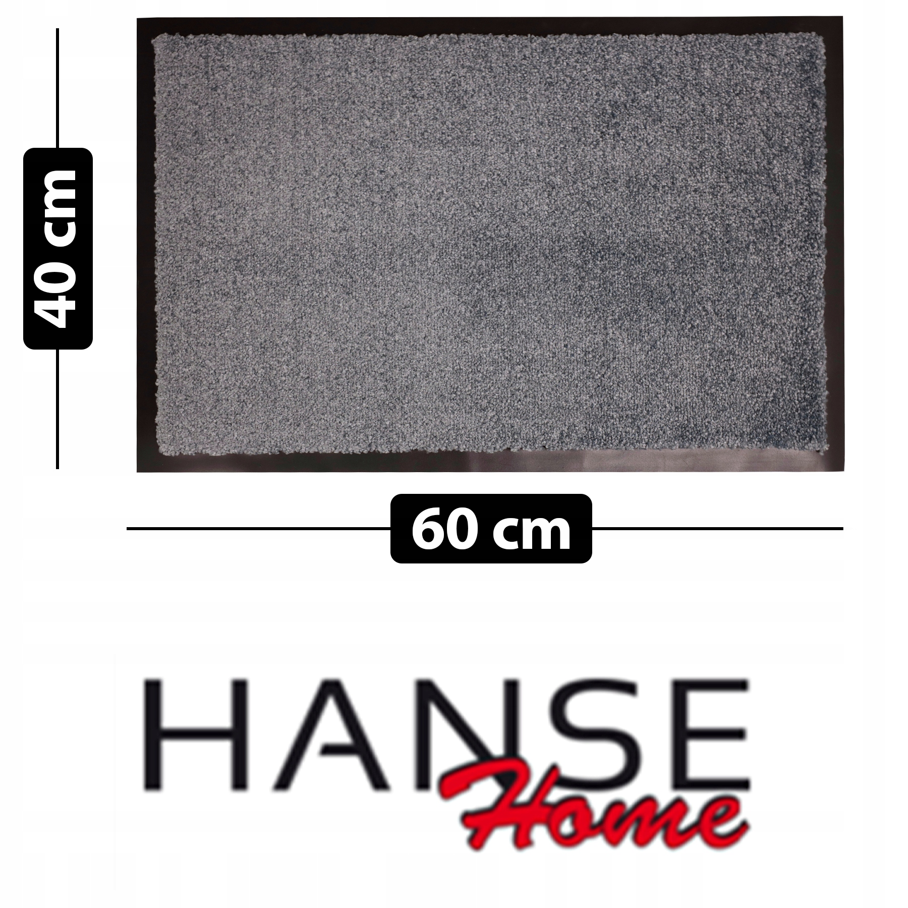 Szara mata o wymiarach 40x60 cm z logo Hanse Home poniżej.