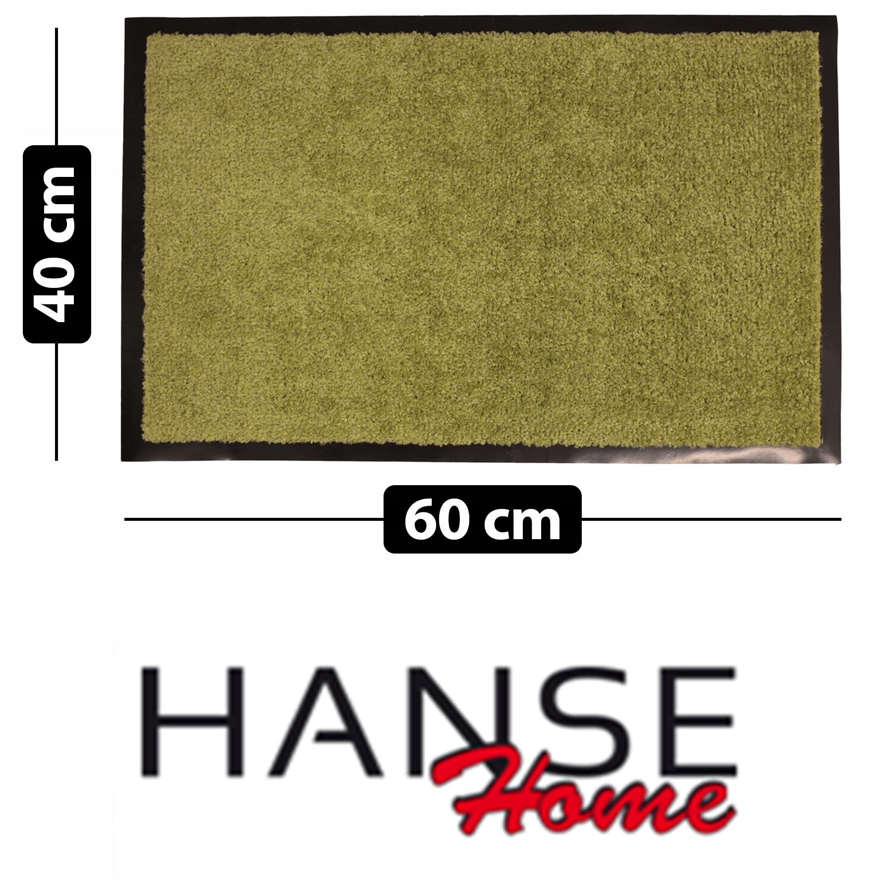 Zielona wycieraczka 40x60 cm z logo Hanse Home poniżej.