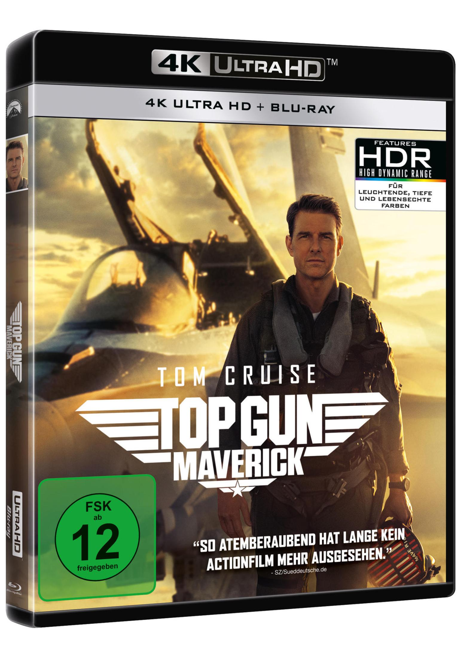 Top Gun Maverick 4K Ultra HD Blu-ray Hülle mit Tom Cruise vor einem Kampfjet.