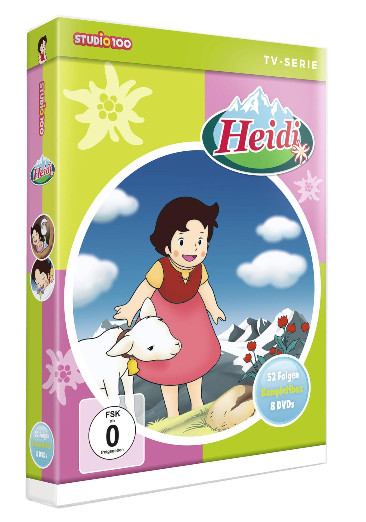 DVD-Hülle der Heidi-TV-Serie mit Heidi und einer Ziege vor einer Bergkulisse.
