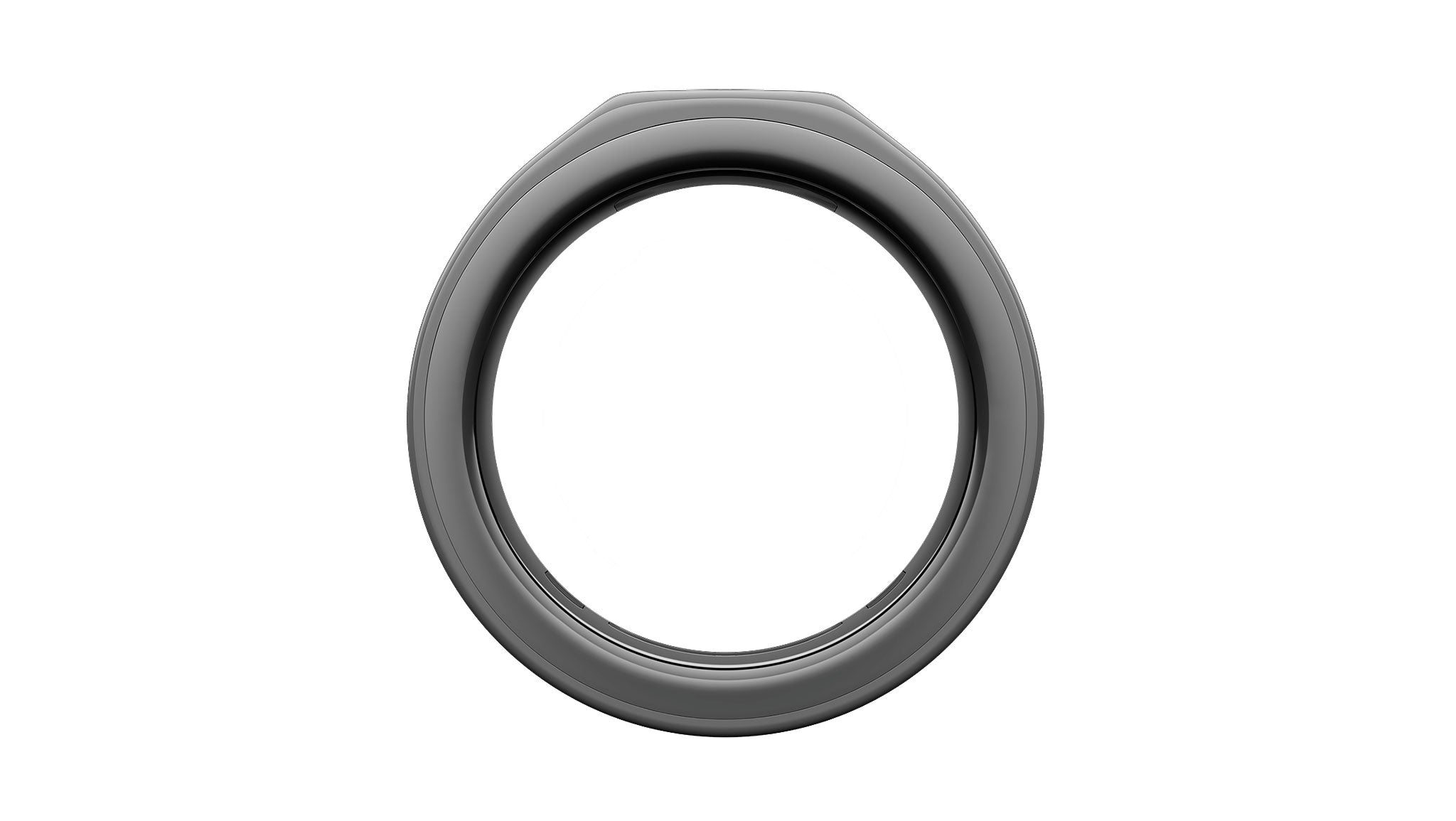 Un anillo inteligente gris sobre un fondo completamente blanco.