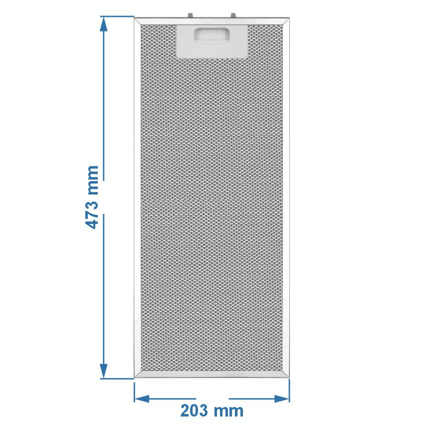 Dikdörtgen gri davlumbaz filtresi, 473x203 mm.