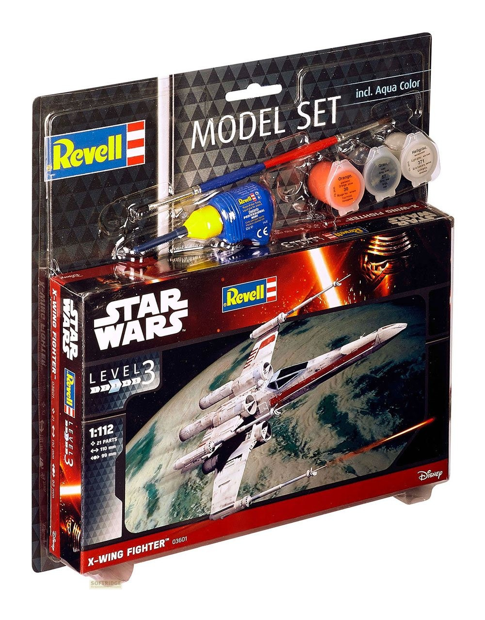 Kit modello Revell Star Wars X-Wing Fighter con pennello, colla e colori.