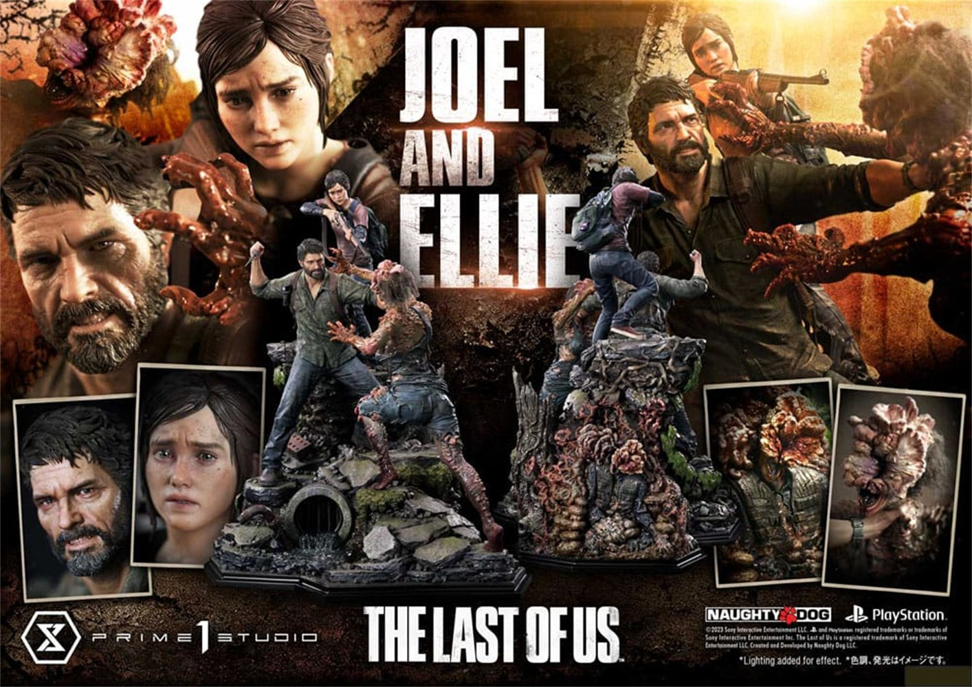 The Last of Us Actionfiguren von Joel und Ellie im Kampf gegen Infizierte.